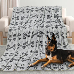 Dog Blanket for Large Dogs Washable Cute Bone Dog Paw Print Blanket for Bed Cover Couch Crate 80x60 inch